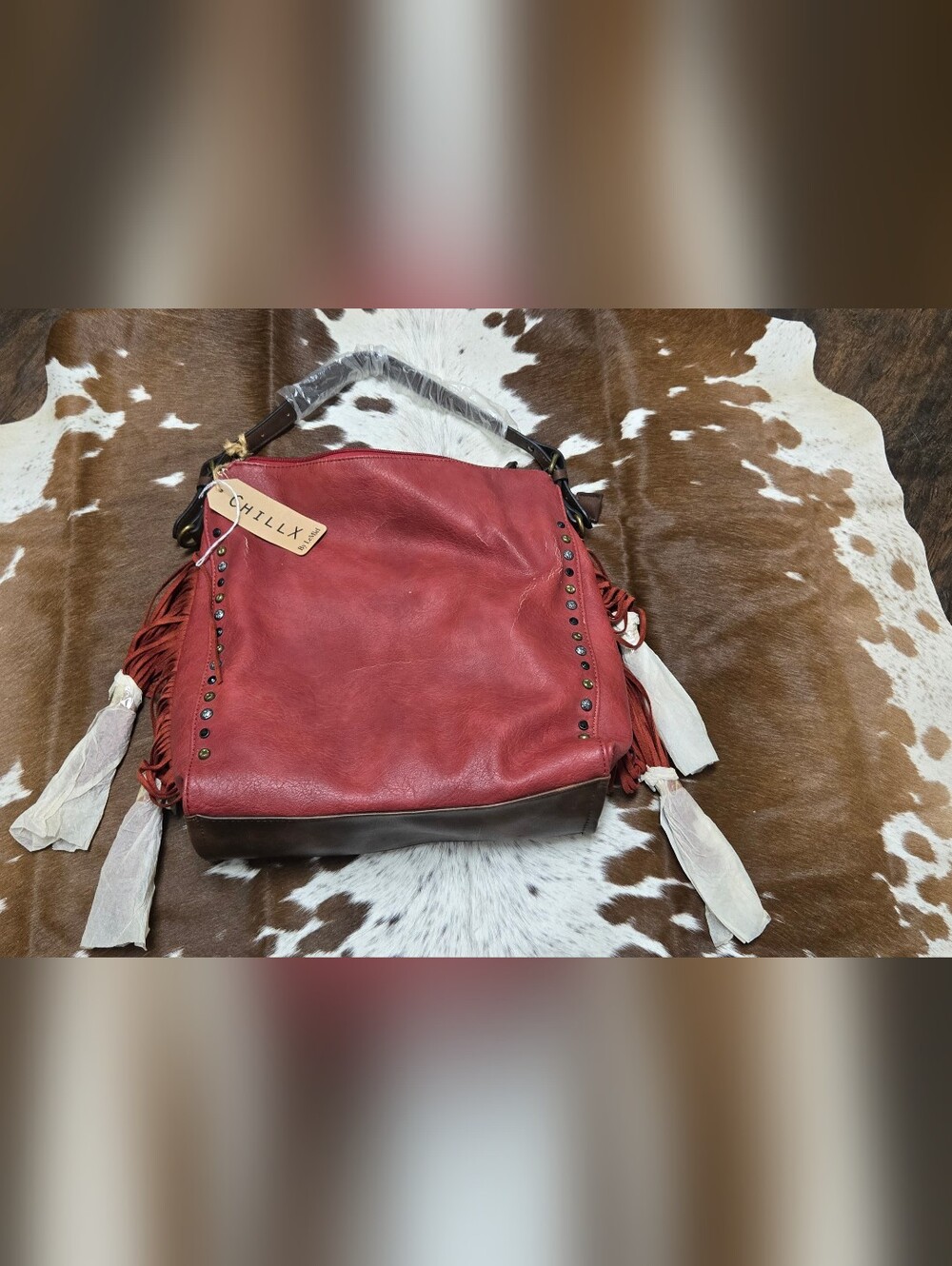 Red Leather Fringe Shoulder Bag
